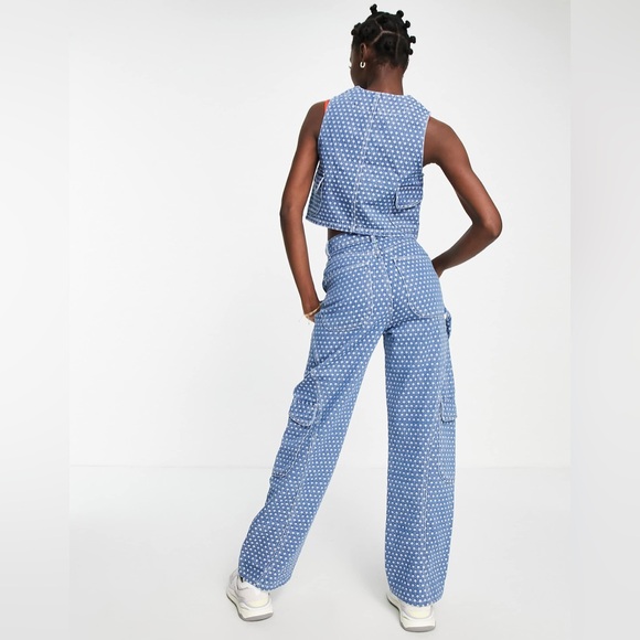 Damson Madder Maya Flower Jacquard Cargo Jeans in indigo blue co-ord UK 6 US 24 - Picture 14 of 14